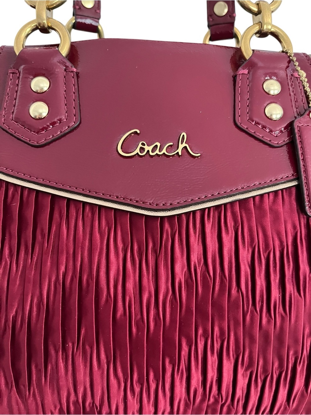 Coach F20050 Ashley Gathered Satin Carryall Satchel Bordeaux NWOT - Picture 7 of 15